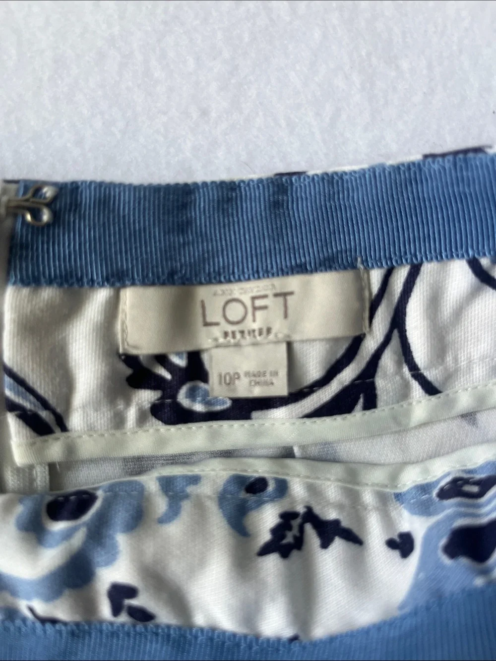 LOFT Ivory Skirt with Navy Floral Scroll Print
